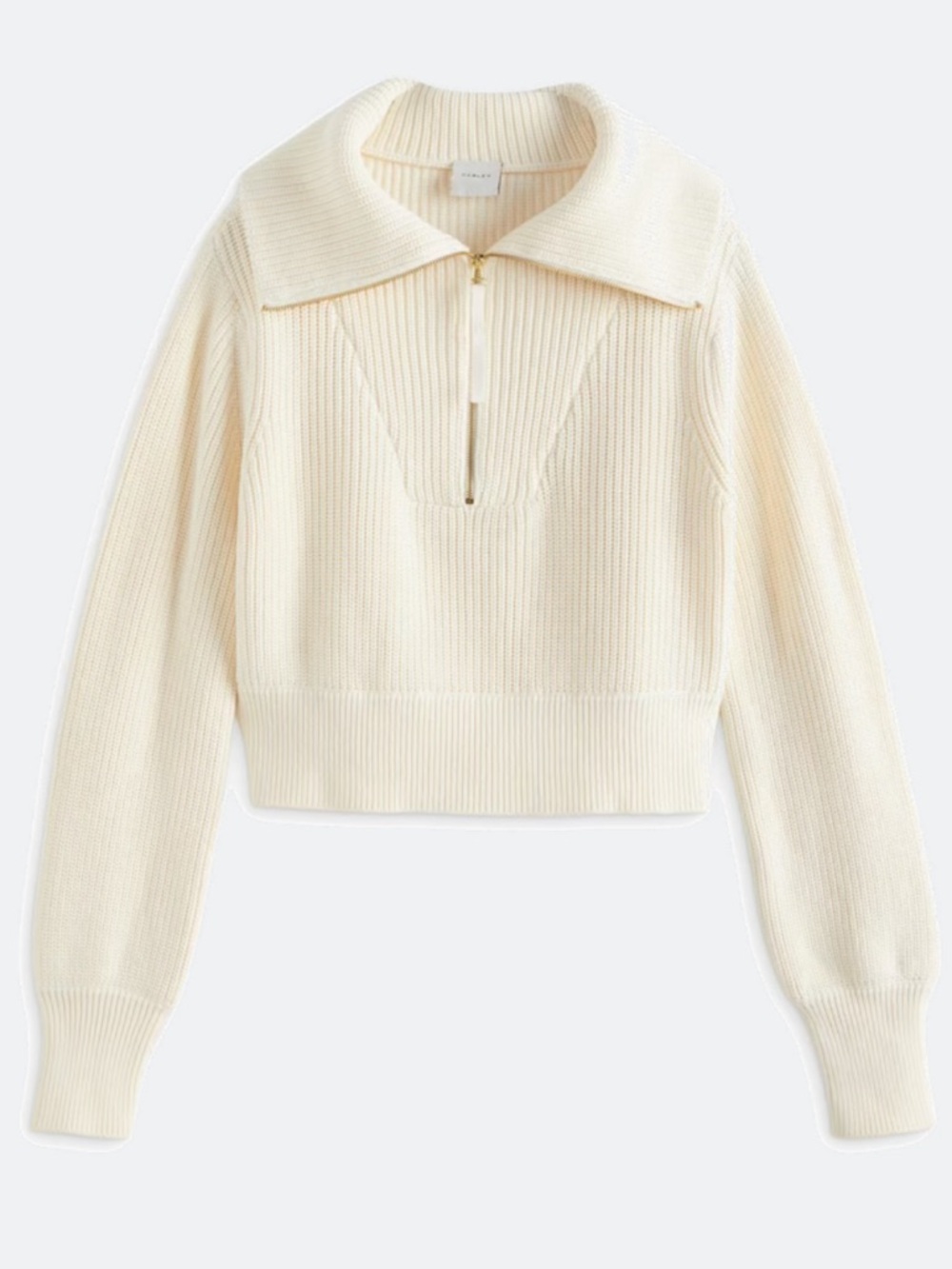 Varley Mentone Knit Sweater in Off-White l Ribbed Half-Zip Turtleneck Sweater